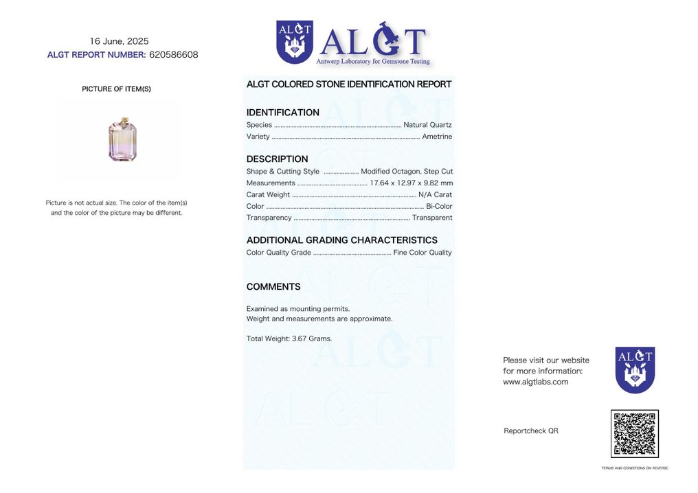 Sem preço de reserva - Colar com pingente - 18 K Ouro amarelo Ametrino - Certificada pela ALGT #2.1