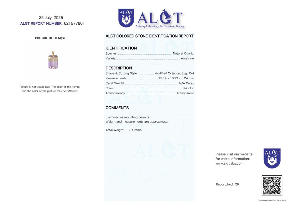 Ohne mindestpreis - Halskette mit Anhänger - 18 kt Gelbgold Ametrin - ALGT Certified #2.1