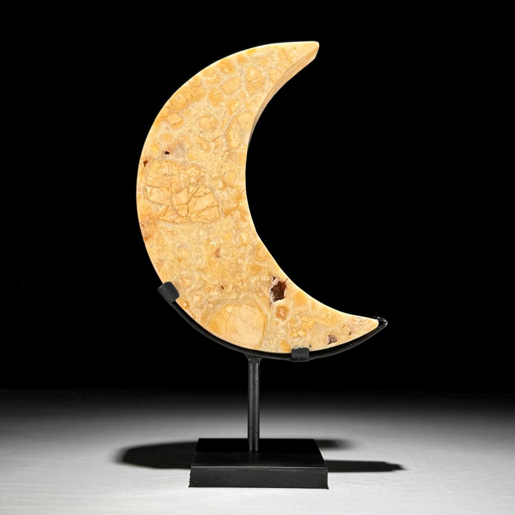 Χωρίς ελάχιστη τιμή - Υπέροχο Κίτρινο Maligano Jasper Σε σχήμα σεληνόφωτος σε μια προσαρμοσμένη βάση. - Ύψος: 28.2 cm - Πλάτος: 16 cm- 1700 g #2.1