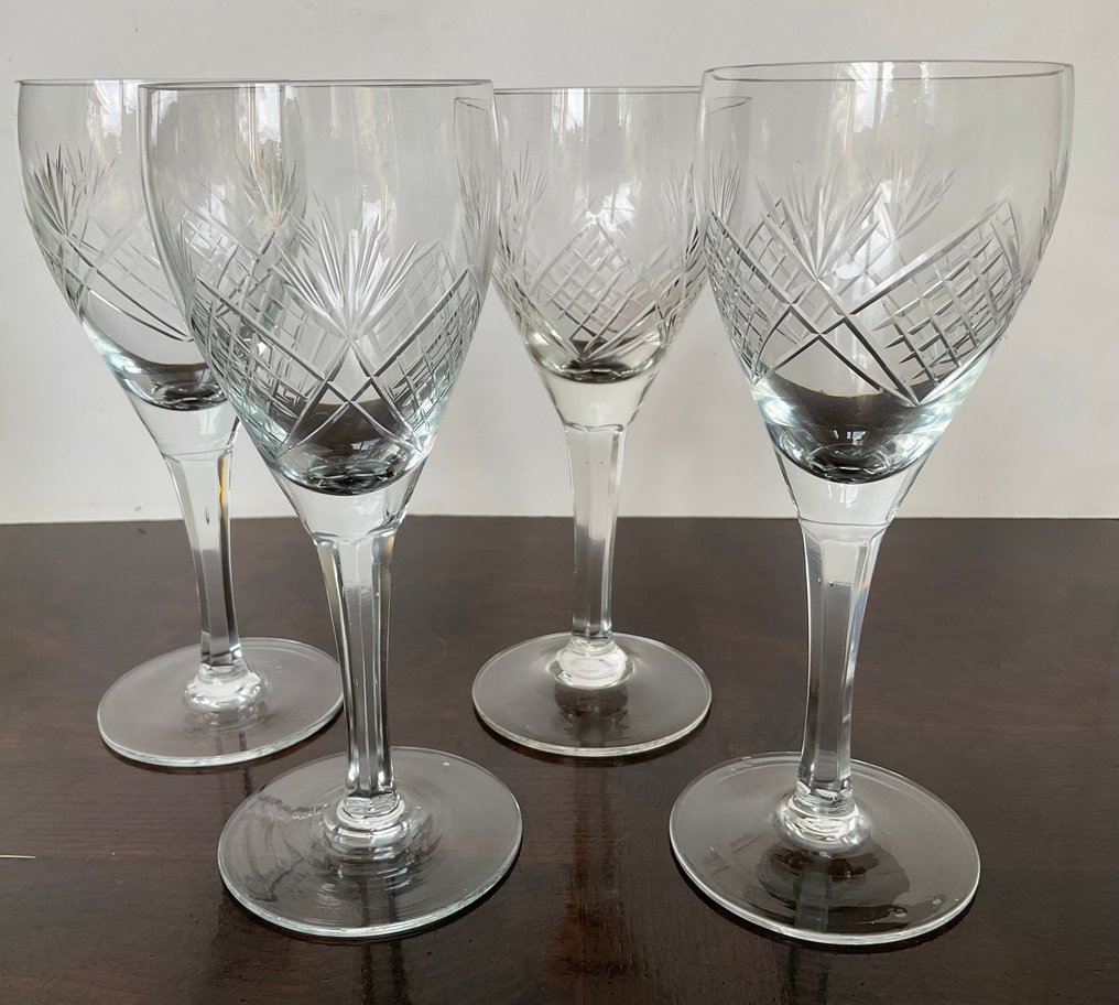 饮水玻璃杯 (18) - 波尔酒、雪利酒、利口酒或博雷尔酒杯 - 水晶, 玻璃, 水果与扇形切割片。 - 打磨过的腿 #2.1