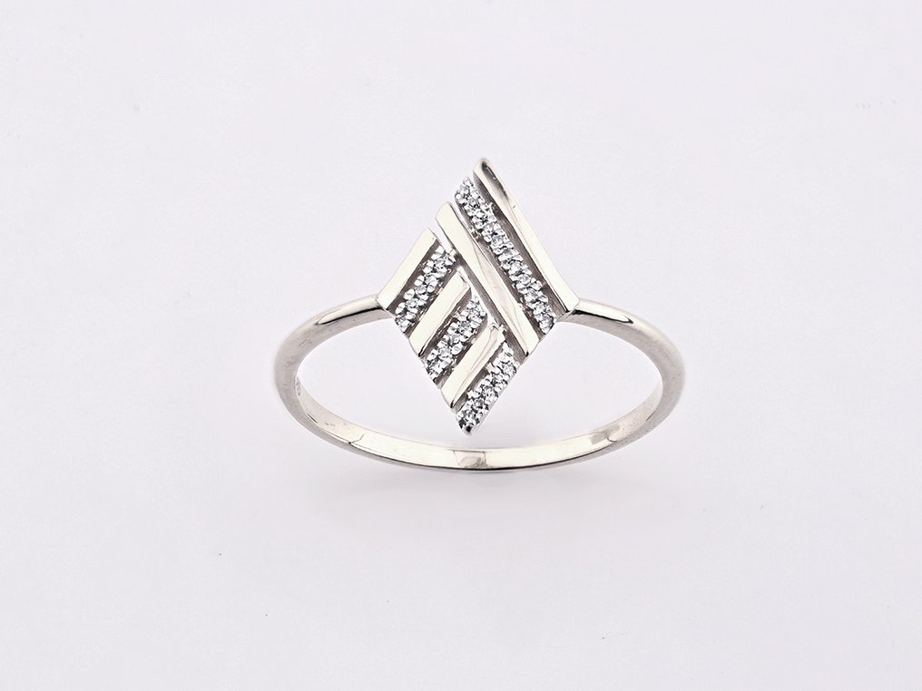 沒有保留價 - 戒指 - 14 克拉 白金 - 0.04ct. tw. 鉆石 (天然) #1.0