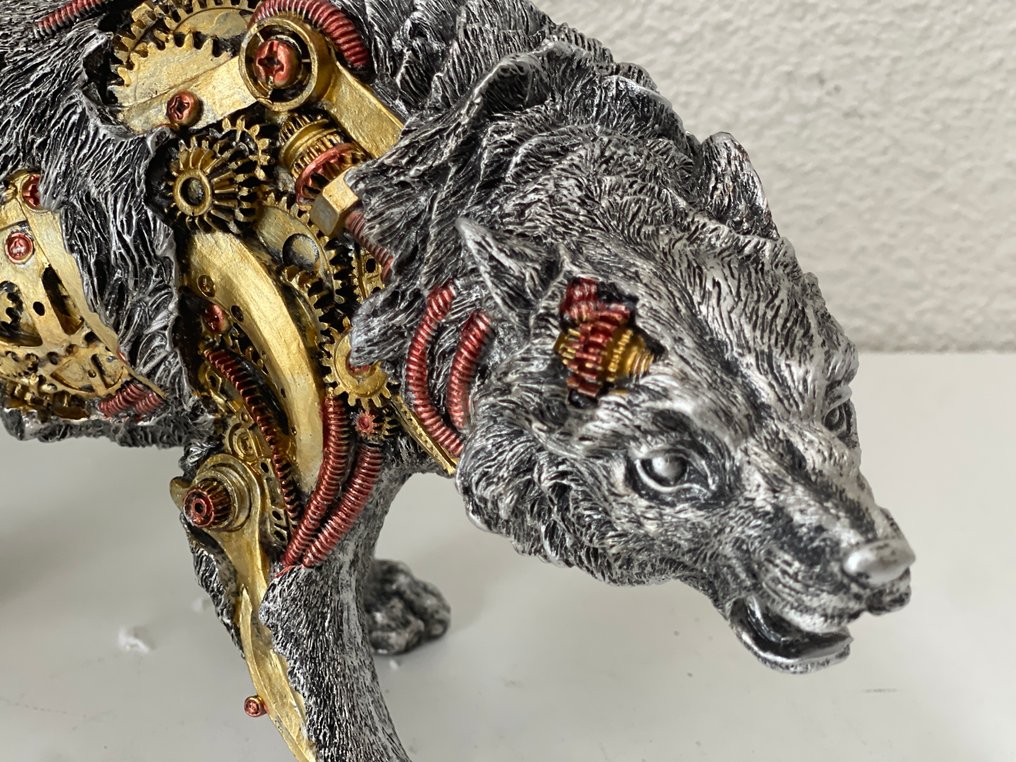 Exclusief S.Buru - Sculpture, XXL STATUE-signed-STEAMpunk Walking Wolf - 38.5 cm - Resin - 2024 #1.0