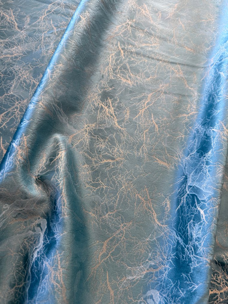 Prestigioso tessuto velluto blu cobalto impreziosito con decoro in filo d’oro Louis XVI - Tessuto (2) - 2.8 m - 1.4 m #1.0