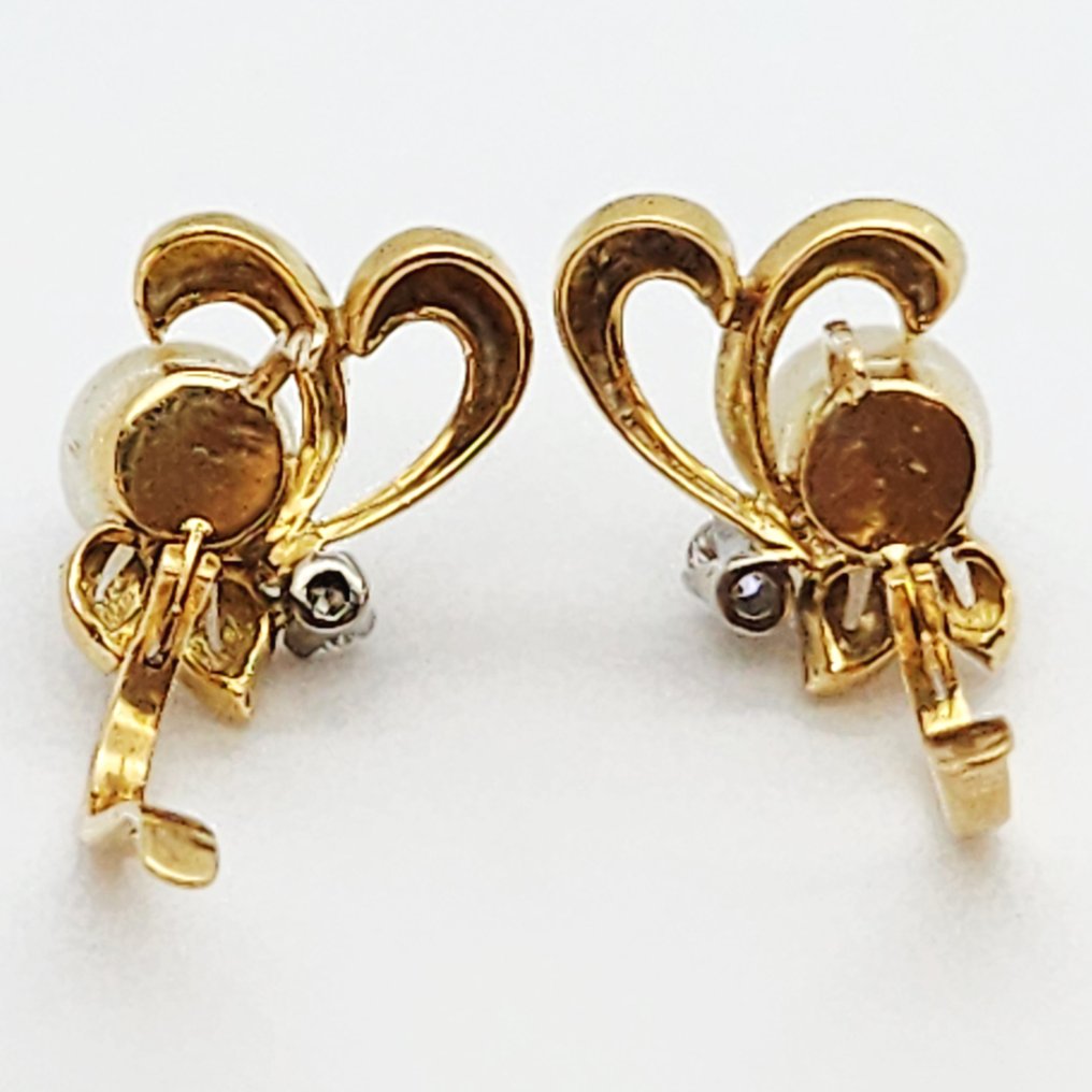 Boucles d'oreilles - 18 carats Or jaune Perle - Diamant #4.3