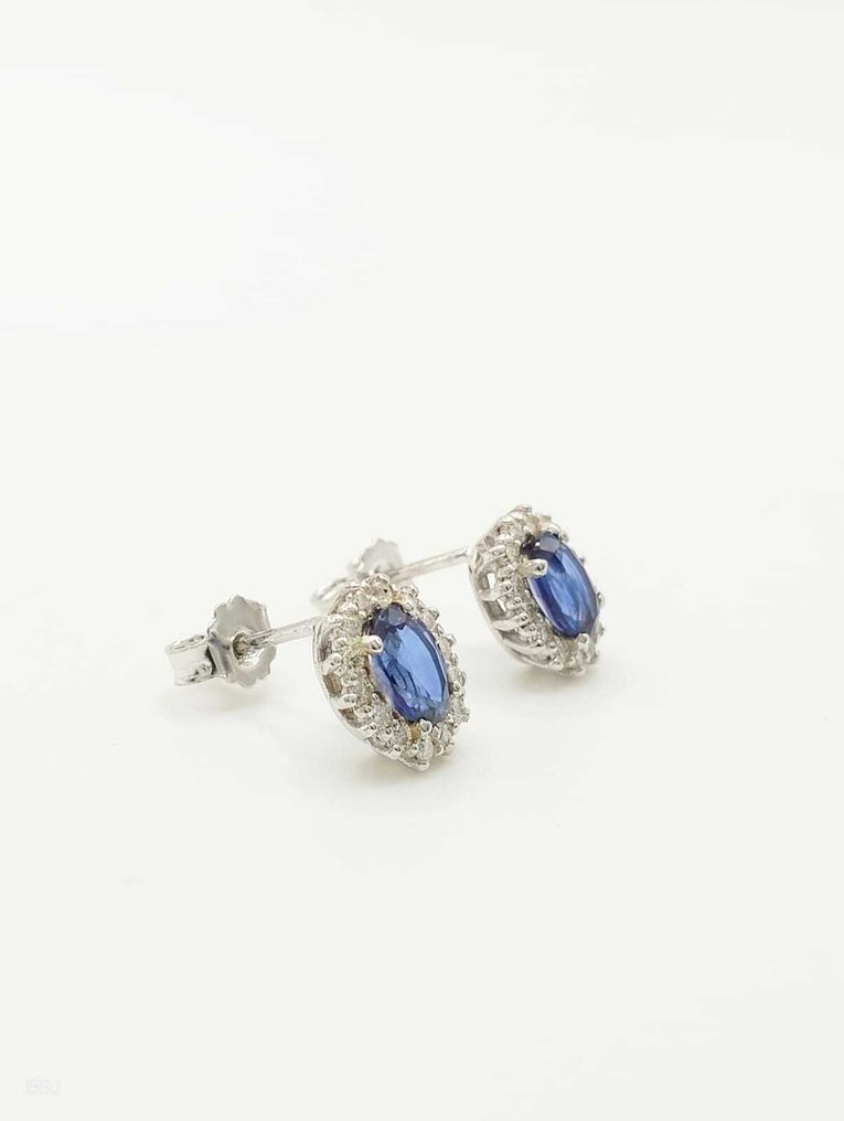 χωρίς τιμή ασφαλείας - Σκουλαρίκια - 14 καράτια Λευκός χρυσός Ζαφείρι - Διαμάντι #4.3