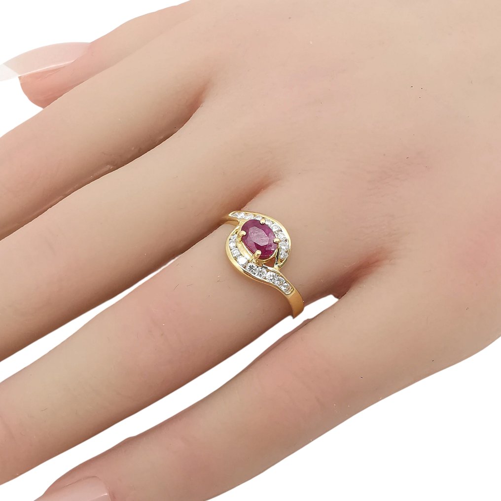 Δαχτυλίδι - 18 καράτια Κίτρινο χρυσό -  1.44ct. tw. Ρουμπίνι - Διαμάντι #1.0