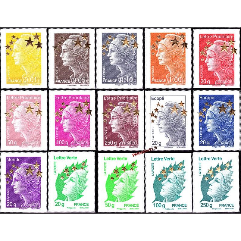法国  - 2012年Marianne Maxi系列 - 15枚邮票 4662A至4662Q - 状态完好 #1.0