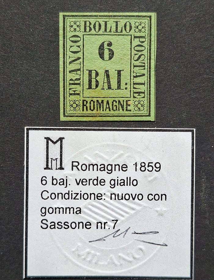 意大利古城邦-罗曼雅 1859 - 六个绿色黄色，全新带橡胶 - Sassone n.7 #1.0