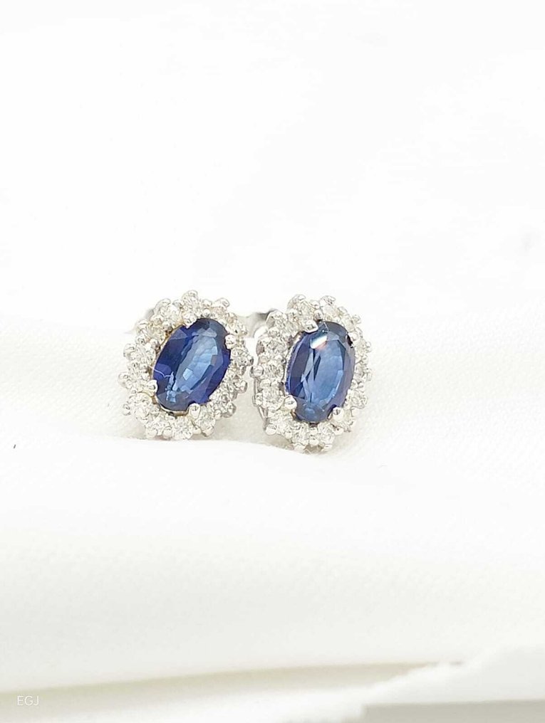 χωρίς τιμή ασφαλείας - Σκουλαρίκια - 14 καράτια Λευκός χρυσός Ζαφείρι - Διαμάντι #1.0