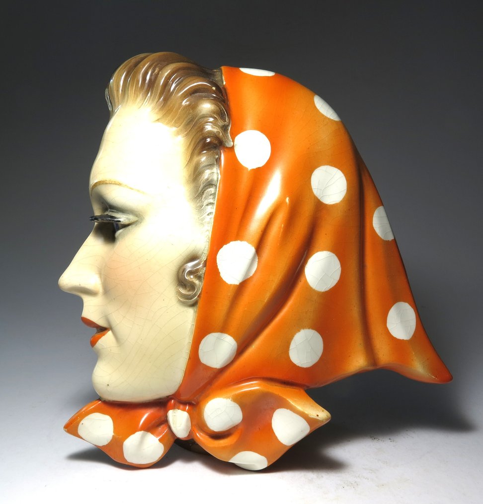 Goebel - Estatua, Art Deco Wall Mask - 19 cm - Fayenza - 1930 #1.0