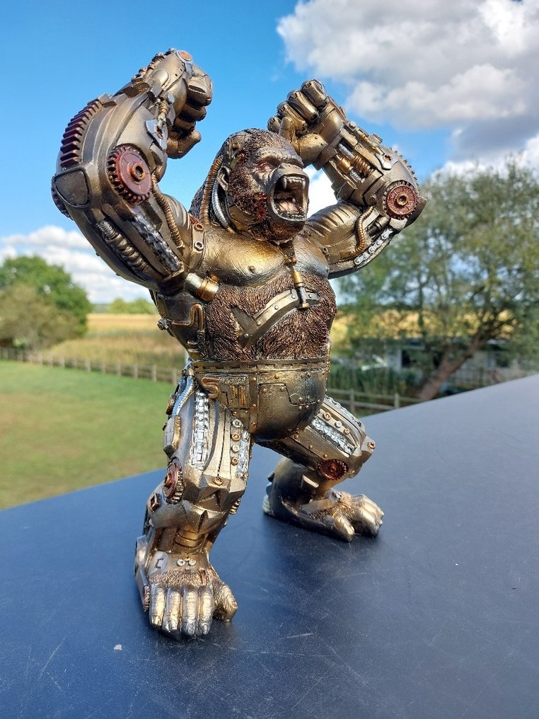 Staty, sculpture of a steampunk roaring monkey - 32 cm - polyresin #1.0