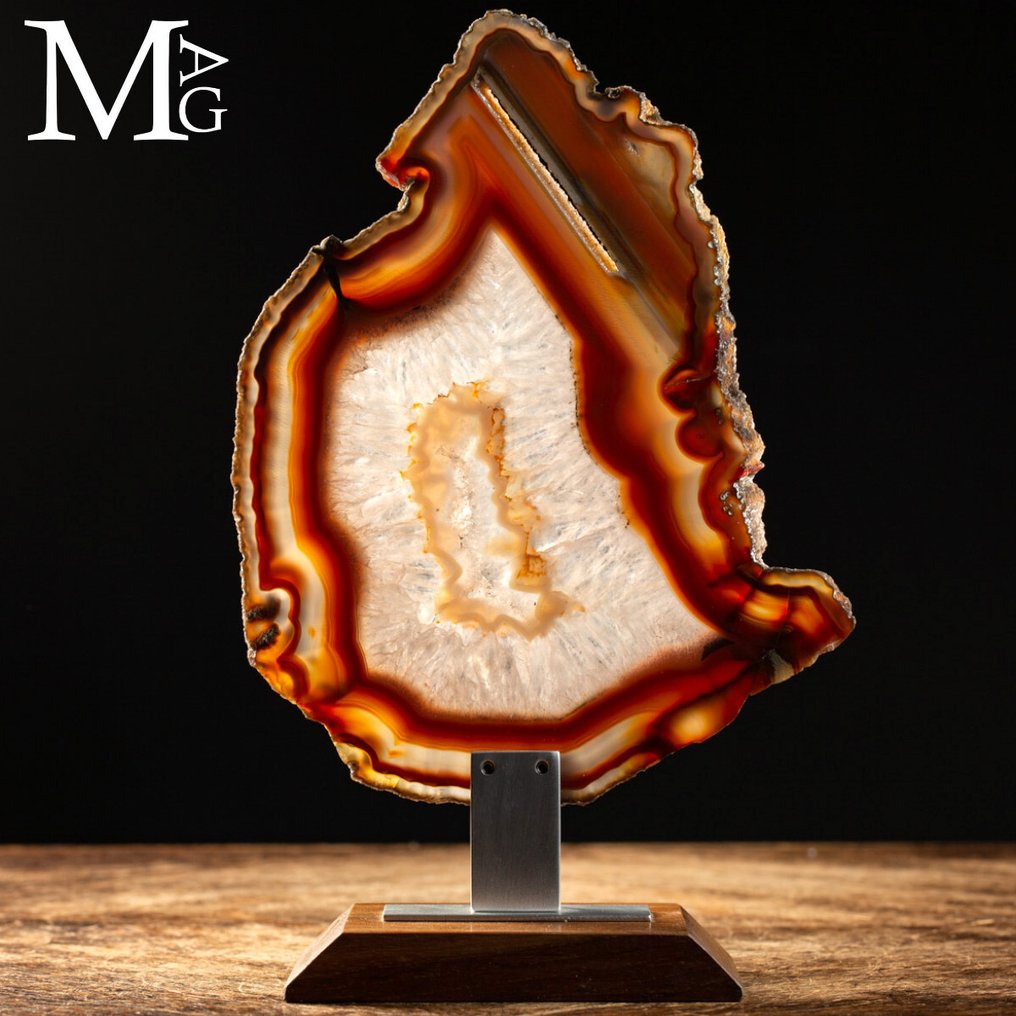 真正优雅的玛瑙片 - Cornellian 玛瑙片配中央晶洞——设计中的自然优雅 - 高度: 276 mm - 宽度: 174 mm- 699 g #4.3