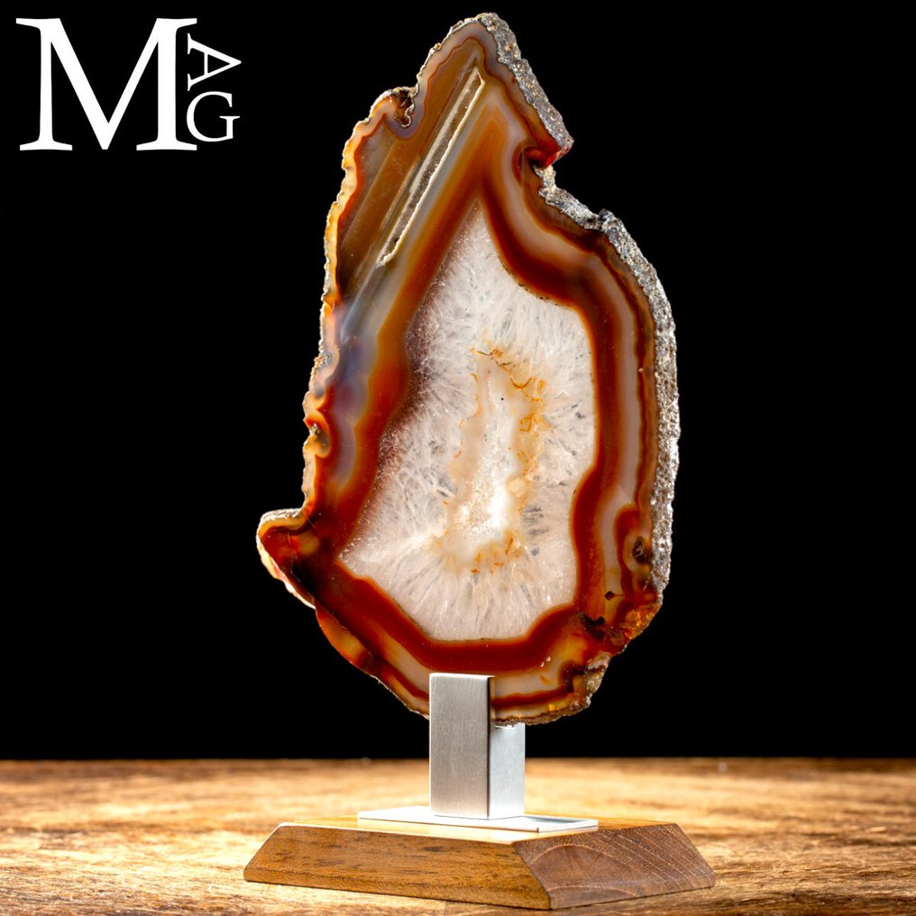真正优雅的玛瑙片 - Cornellian 玛瑙片配中央晶洞——设计中的自然优雅 - 高度: 276 mm - 宽度: 174 mm- 699 g #3.2