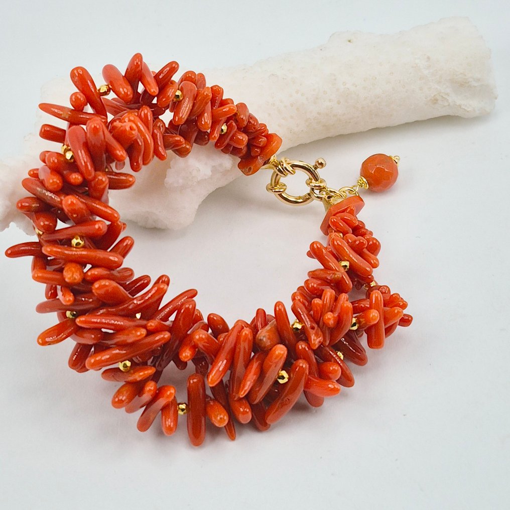 Κοράλλι αίματος - Ασημί, Gold-plated - Βραχιόλι - CORALLO MEDITERRANEO #4.3