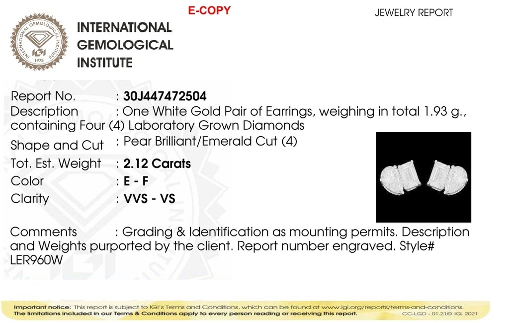耳釘耳環 - 14 克拉 白金 - 2.12ct. tw. 鉆石 (實驗室培育) - 鉆石 - Toi Et Moi 耳环 #2.1