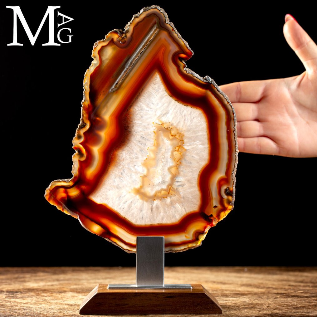 真正优雅的玛瑙片 - Cornellian 玛瑙片配中央晶洞——设计中的自然优雅 - 高度: 276 mm - 宽度: 174 mm- 699 g #1.0
