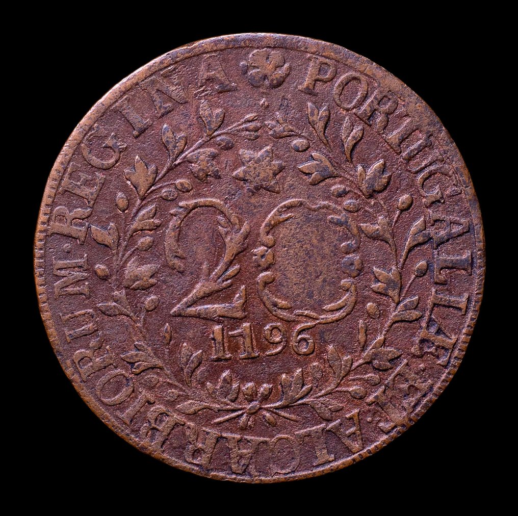 Azzorre, Portogallo. D. Maria I (1786-1799). 20 Reis 1196 - Erro no cunho de 1796 - Escassa #1.0