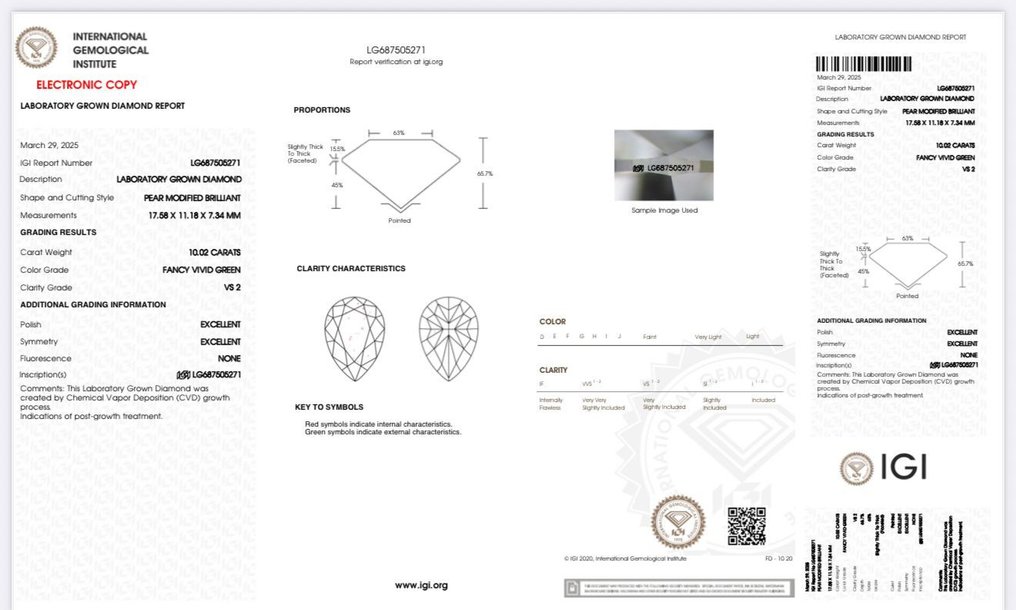 Ring - 14 kt. White gold - 12.94ct. tw. Green Diamond (Fancy coloured lab-grown diamond) - Diamond #3.2