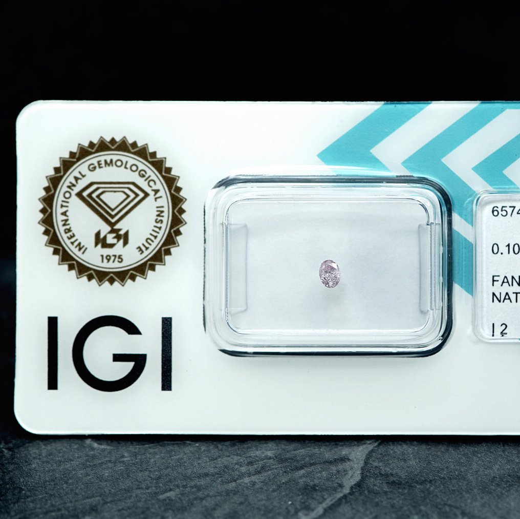 Fără preț de rezervă - 1 pcs Diamant (Colorat natural) - 0.10 ct - Oval - Fancy light purpuriu Roz - I2 - IGI (Institutul gemologic internațional) #4.3