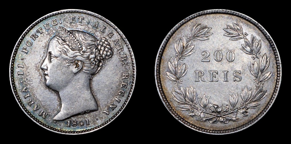 Πορτογαλία. D. Maria II (1834-1853). 200 Reis 1841 - Escassa #2.1