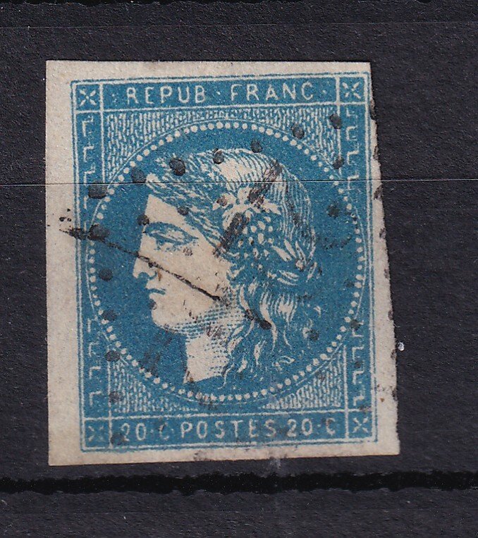 Francia 1870 - Certificato Brun, Bordeaux 20cts tipo I rapporto 1 - Yvert n°44A #1.0