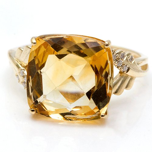Δαχτυλίδι - 14 καράτια Κίτρινο χρυσό Κιτρίνης - Διαμάντι #1.0