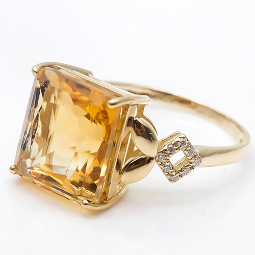 Bague - 14 carats Or jaune Citrine - Diamant #3.2