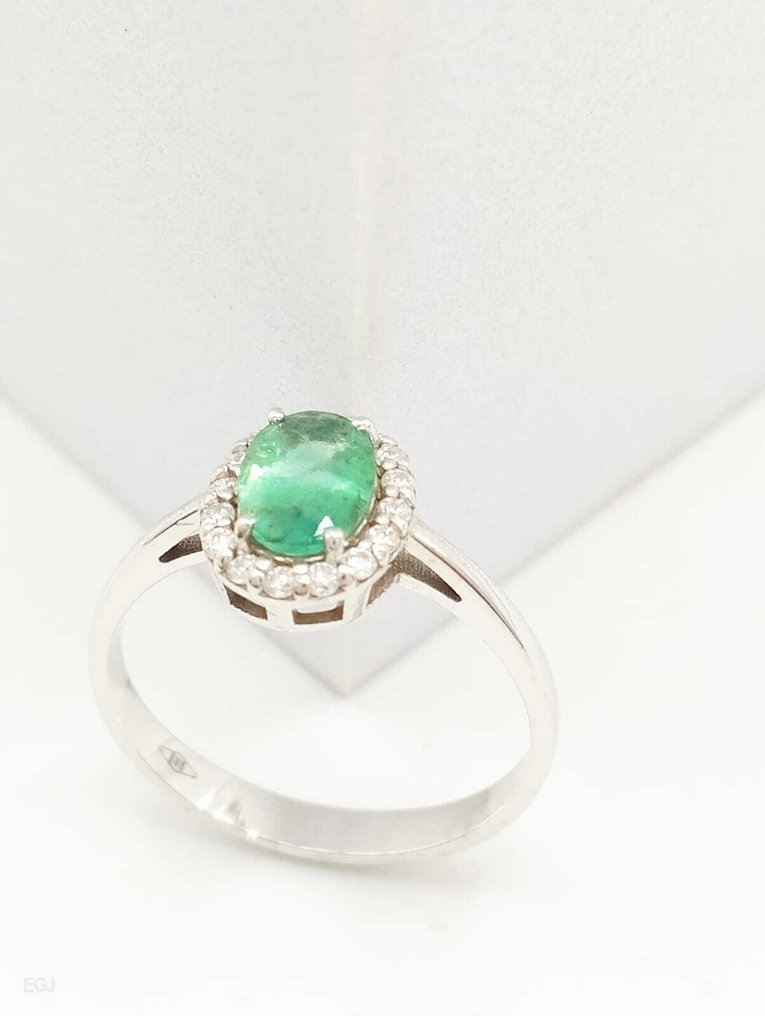 Ingen reservasjonspris - Ring - 14 karat Hvitt gull Smaragd - Diamant #2.1