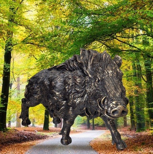 Statuie, Wild Zwijn-XXL - 44 cm - Gebronsd cu patină de aur din polyresin. #1.0
