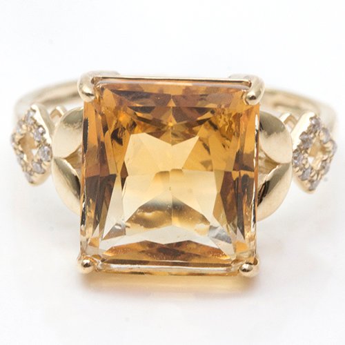 Bague - 14 carats Or jaune Citrine - Diamant #1.0