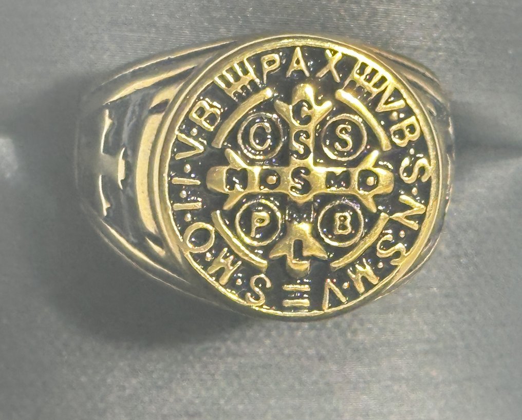 圣本笃十字戒指,镀24K黄金。高品质 - 戒指 #2.1