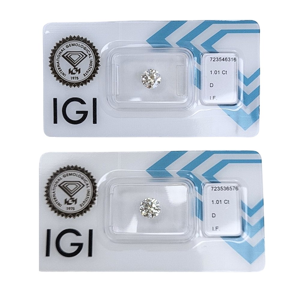 2 pcs Διαμάντι (Φυσικό) - 2.02 ct - Στρογγυλό - D (άχρωμο) - IF - International Gemological Institute (IGI) - Λαμπρό ζευγάρι με τέλεια κοπή #3.2