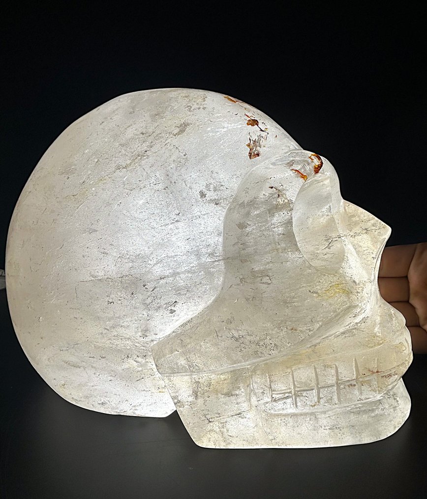 Craniu din cuart clar, XXL, de dimensiuni uriașe Frumusețe rară, sculptată manual, din Brazilia - Înălțime: 240 mm - Lățime: 185 mm- 11.46 kg - (1) #4.3