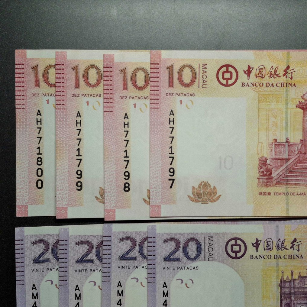 Macau. - 4 x 10, 4 x 20, 4 x 50 Patacas - 2008 - Pick 108a, 109a, 110a (Ingen mindstepris) #1.0