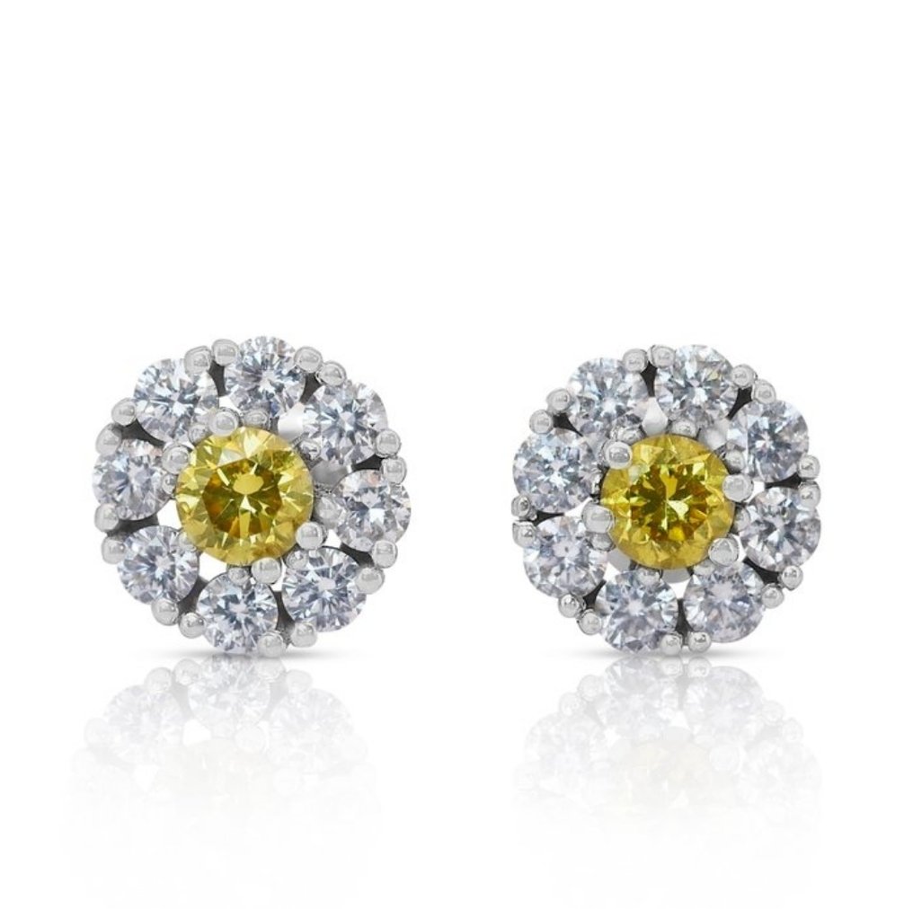 Σκουλαρίκια - 14 καράτια Λευκός χρυσός - 1.34ct. tw. Κίτρινο Διαμάντι (Φυσικού χρώματος) - Διαμάντι #1.0