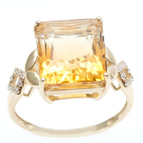 Bague - 14 carats Or jaune Citrine - Diamant #1.0