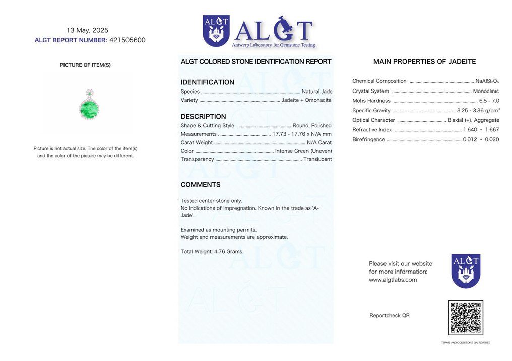 ALGT 认证 - 天然翡翠玉 艺术与自然优雅的巧妙融合- 4.76 g #2.1