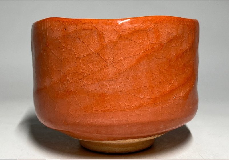 Red Raku Tea Bowl (Aka-raku Chawan) by Katsura Kiln with Artist’s Seal - Chawan - Porcelana #4.3