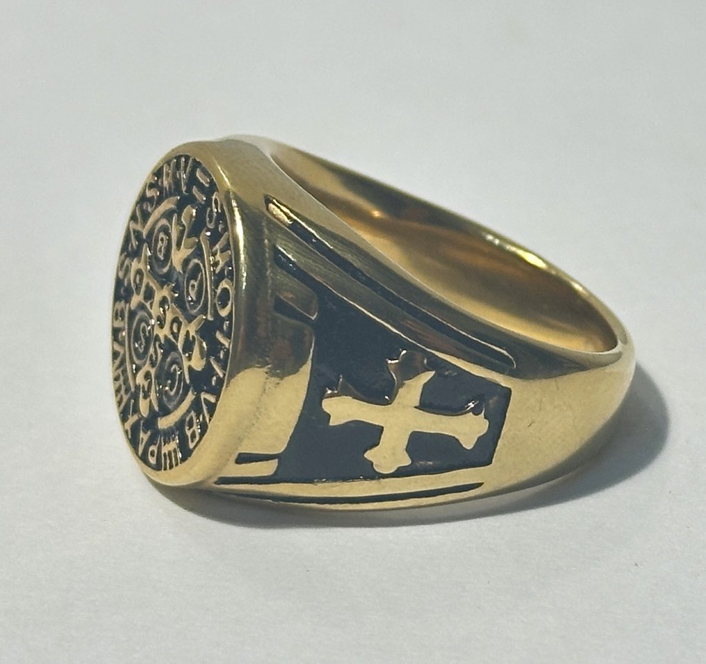 圣本笃十字戒指,镀24K黄金。高品质 - 戒指 #1.0