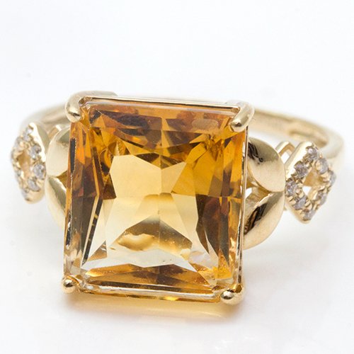 Bague - 14 carats Or jaune Citrine - Diamant #2.1