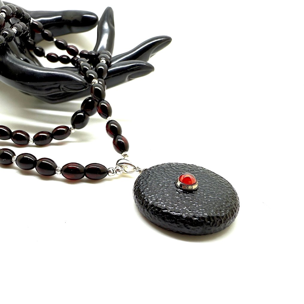 Pandantiv și colier gravate din chihlimbăr baltic cu Argint 925 - Chihlimbar - Succinite / fossilized pine tree resin #1.0