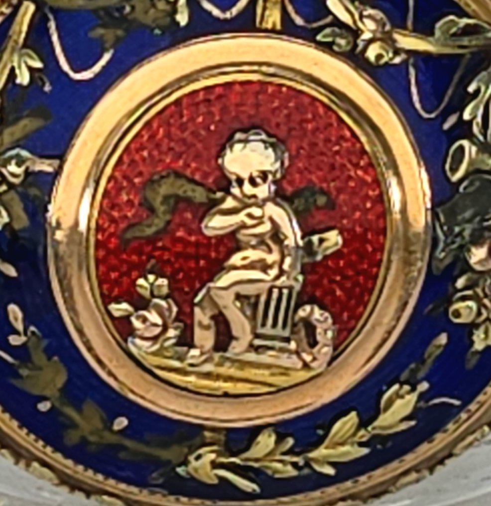 Pariser Juwelierarbeit - 18Kt. Goldspindeluhr - markelloses Prunkemaille - Glücksengel - Schmuckuhr um 1770 - Pre-1850 #3.2