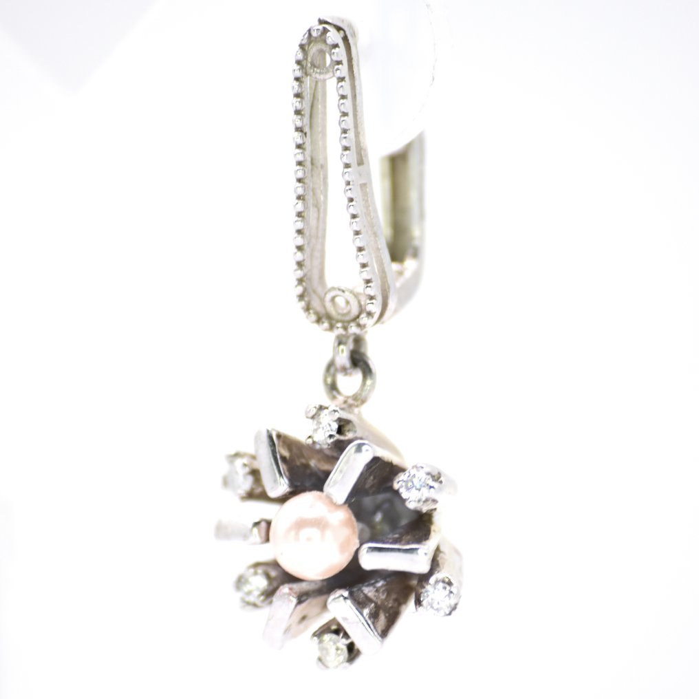 χωρίς τιμή ασφαλείας - Σκουλαρίκια Πλατίνα -  1.60ct. tw. Διαμάντι (Φυσικό)  - Μαργαριτάρι - Γραμμές κομψότητας #4.3