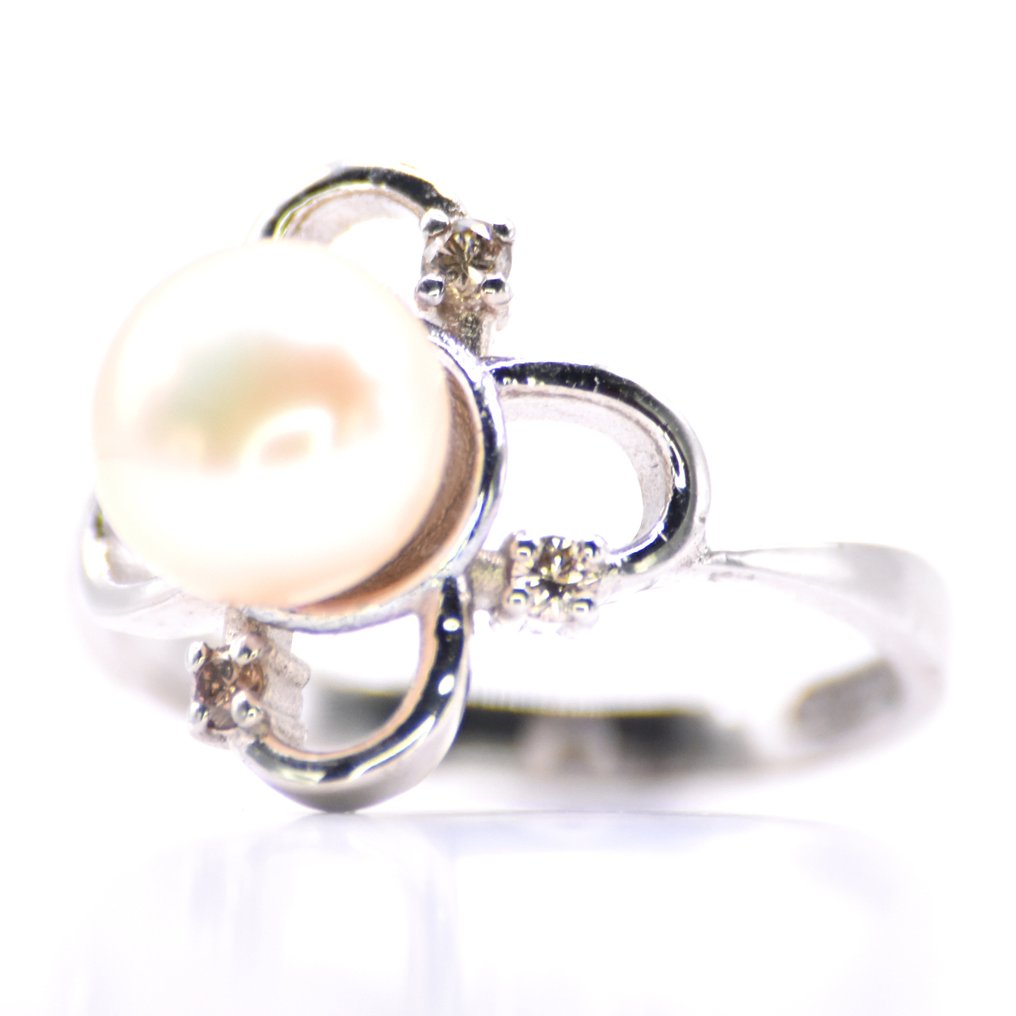 χωρίς τιμή ασφαλείας - Δαχτυλίδι Πλατίνα -  3.72ct. tw. Διαμάντι (Φυσικό)  - Μαργαριτάρι - Κρεμώδης Μαργαριταρένια Κομψότητα #1.0