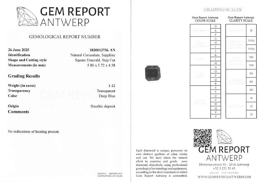 Zonder minimumprijs Saffier - 1.42 ct - Gem Report Antwerp (GRA) - Deep Blue #4.3