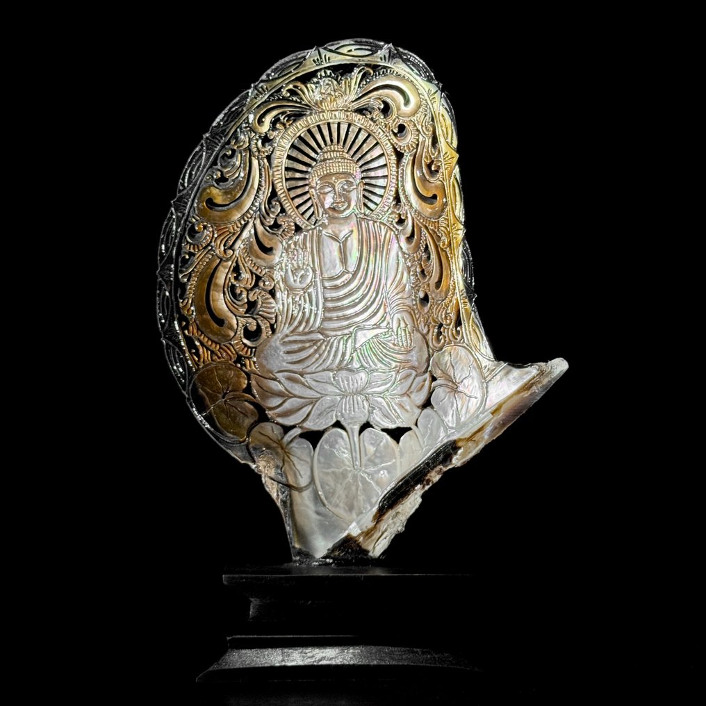 Gravierte Perlmutt-Schale - Buddha-Motiv Seemuschel - Pinctada Maxima (Ohne mindestpreis) #3.2