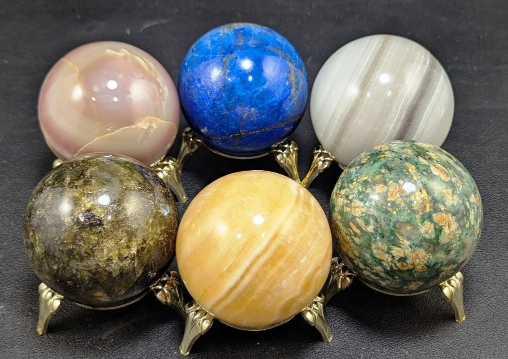 Healing Stones, Rhodonite, Lapis, Calcite, Onyx and Jasper Sphere - Height: 65 mm - Width: 65 mm- 1905 g - (6) #2.1