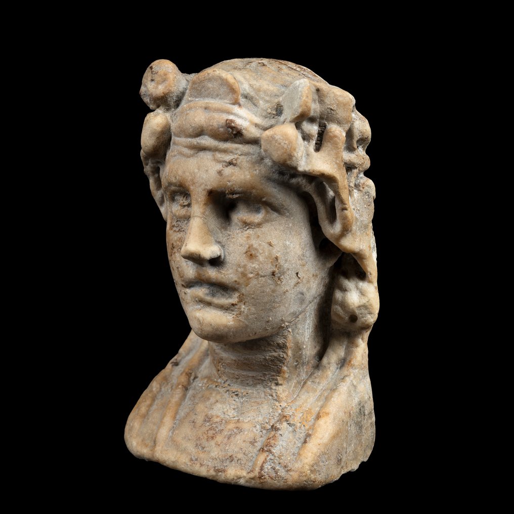 Ancient Roman Giallo Antico Marble Herma of Bacchus. 1st-2nd Century AD. 16.5 cm height. #2.1