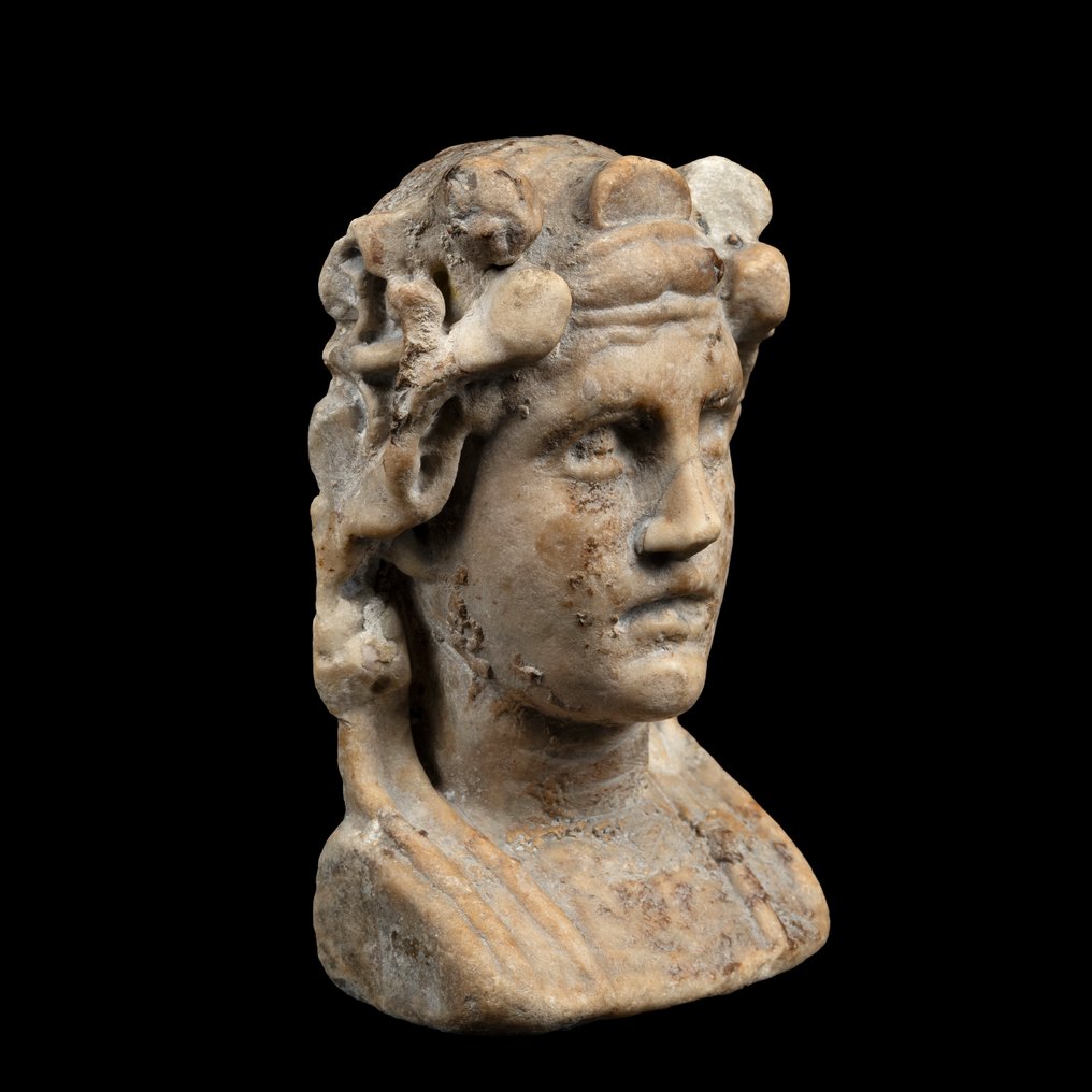 Ancient Roman Giallo Antico Marble Herma of Bacchus. 1st-2nd Century AD. 16.5 cm height. #1.0
