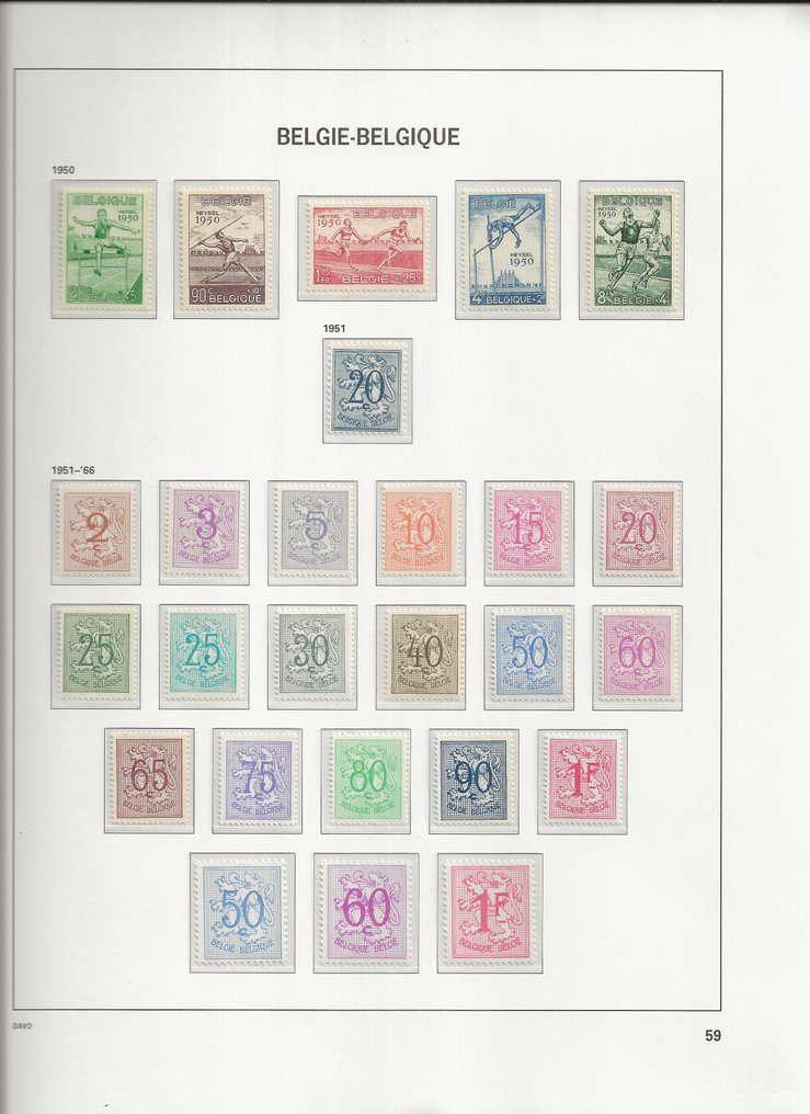 Belgien 1950/1969 - Fuldt sæt POSTFRIS i Luxe album DAVO II #4.3